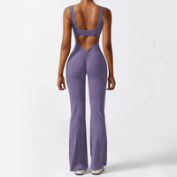 Lusy Store Women Sleeveless Flare Jumpsuits Fitness Yoga Long Pants One-Pieces