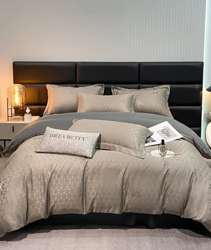 Lusy Store New high-quality embroidered tencel breathable and washable satin jacquard quilt cover 4-piece set for double bed universal for 