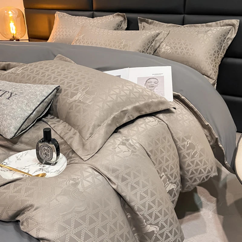 Lusy Store New high-quality embroidered tencel breathable and washable satin jacquard quilt cover 4-piece set for double bed universal for 