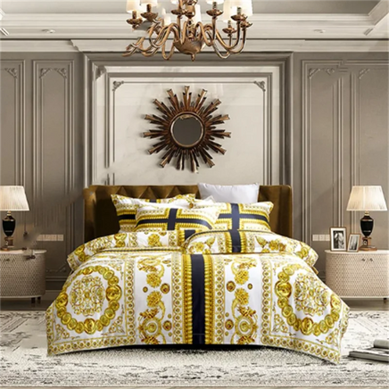 Luxury Modern Style Digital Printing Cotton Fabric Bedding Set Duvet Cover Linen Fitted Sheet Pillowcases Home Textile Lusy Store