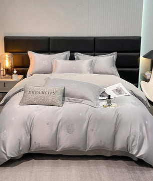 Lusy Store New high-quality embroidered tencel breathable and washable satin jacquard quilt cover 4-piece set for double bed universal for 