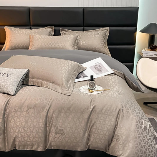 Lusy Store New high-quality embroidered tencel breathable and washable satin jacquard quilt cover 4-piece set for double bed universal for 
