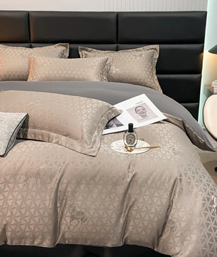 Lusy Store New high-quality embroidered tencel breathable and washable satin jacquard quilt cover 4-piece set for double bed universal for 