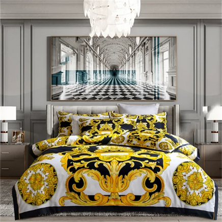 Luxury Modern Style Digital Printing Cotton Fabric Bedding Set Duvet Cover Linen Fitted Sheet Pillowcases Home Textile Lusy Store