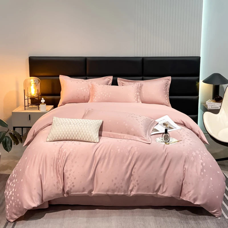 Lusy Store New high-quality embroidered tencel breathable and washable satin jacquard quilt cover 4-piece set for double bed universal for 