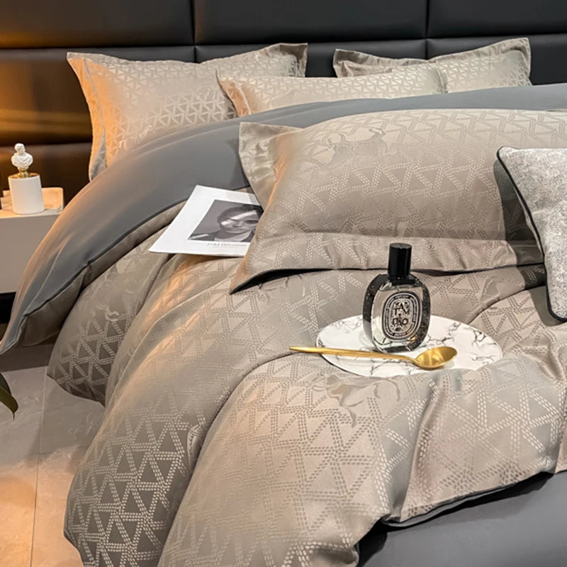 Lusy Store New high-quality embroidered tencel breathable and washable satin jacquard quilt cover 4-piece set for double bed universal for 