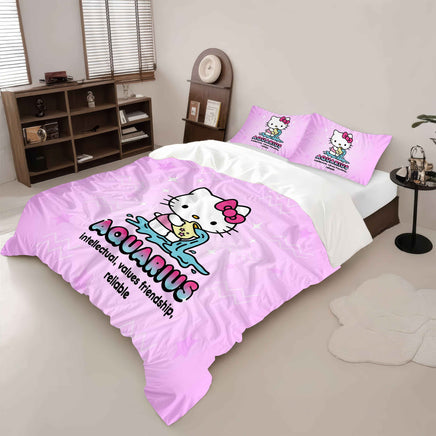 Aries Zodiac Hello Kitty Bedding Set - Yellow Starry Night Hello Kitty Bed Sheets