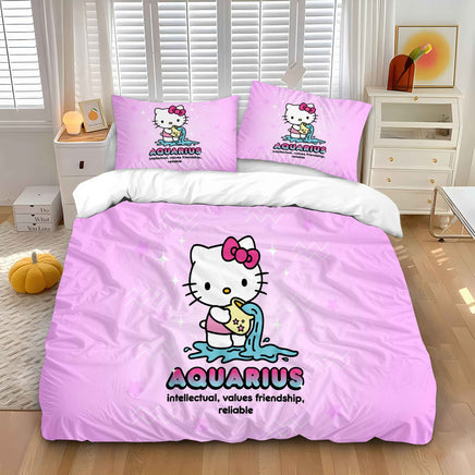 Aries Zodiac Hello Kitty Bedding Set - Yellow Starry Night Hello Kitty Bed Sheets