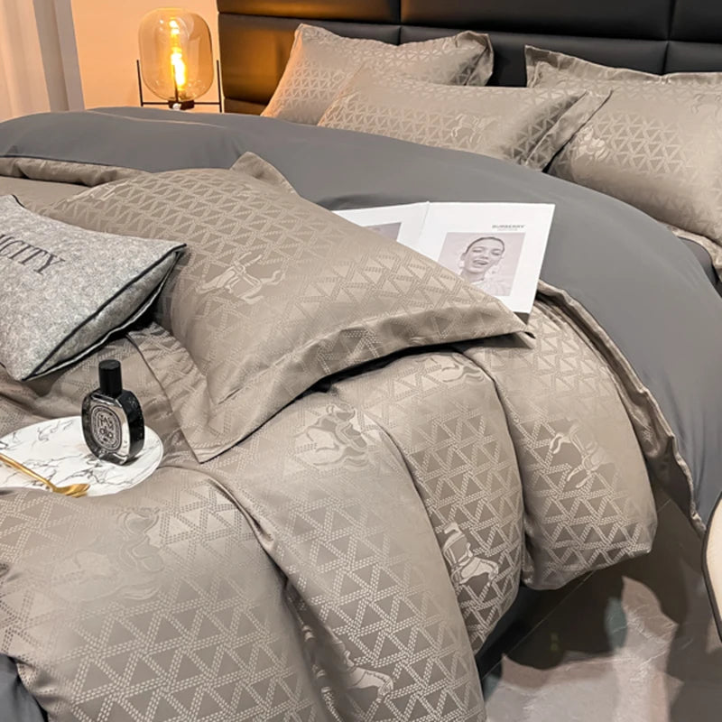 Lusy Store New high-quality embroidered tencel breathable and washable satin jacquard quilt cover 4-piece set for double bed universal for 