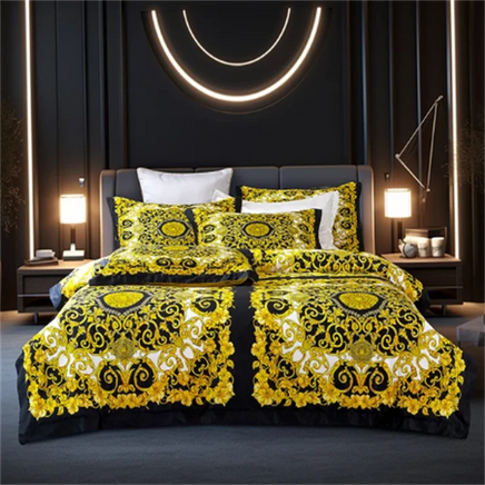 Luxury Modern Style Digital Printing Cotton Fabric Bedding Set Duvet Cover Linen Fitted Sheet Pillowcases Home Textile Lusy Store