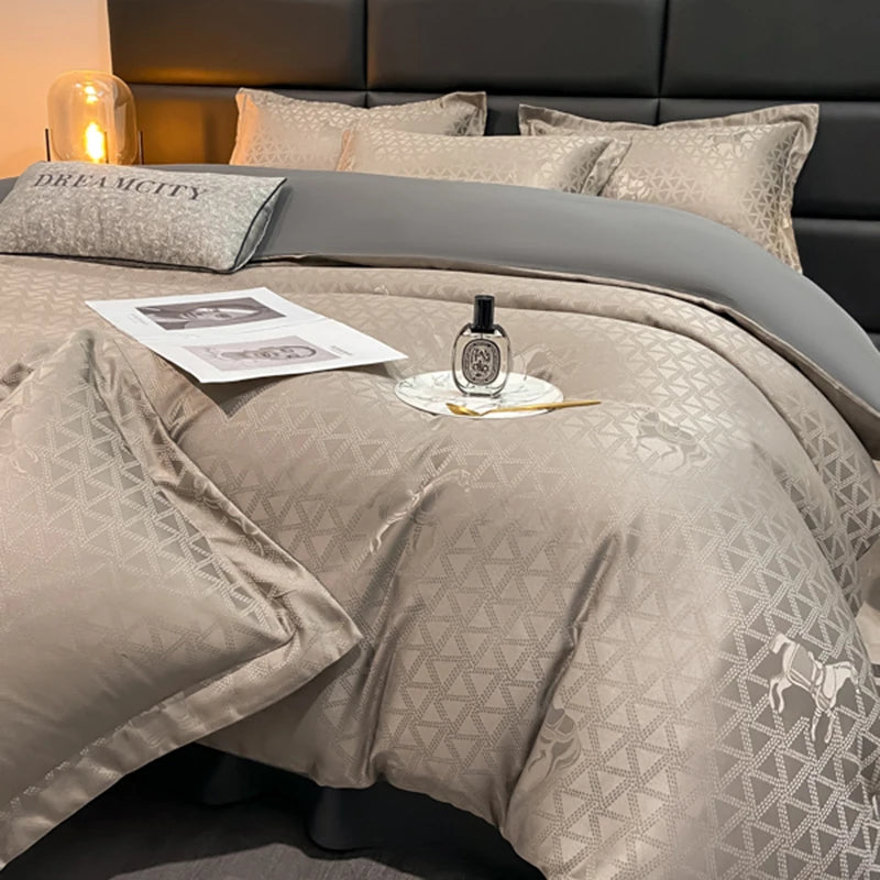 Lusy Store New high-quality embroidered tencel breathable and washable satin jacquard quilt cover 4-piece set for double bed universal for 