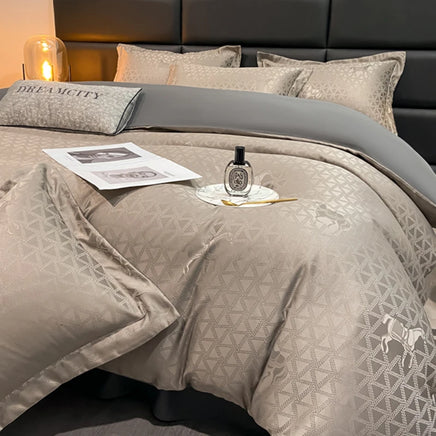 Lusy Store New high-quality embroidered tencel breathable and washable satin jacquard quilt cover 4-piece set for double bed universal for 