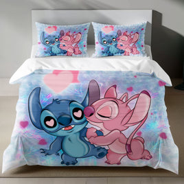 Lusy Store Stitch Bed Set - Lilo &amp; Stitch Bedding Set/Quilt Set - Love Lilo &amp; Stitch - Linen Duvet Cover and Pillowcase Bed Sheets