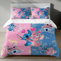 Lusy Store Stitch Bed Set - Lilo &amp; Stitch Bedding Set/Quilt Set - Angel &amp; Stitch In Love - Linen Duvet Cover and Pillowcase Bed Sheets