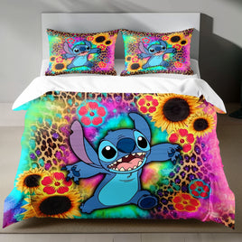 Lusy Store Stitch Bed Set - Lilo &amp; Stitch Bedding Set/Quilt Set - Luxury Sunflower - Linen Duvet Cover and Pillowcase Bed Sheets