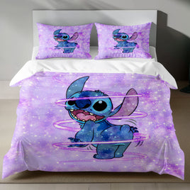 Lusy Store Stitch Bed Set - Lilo &amp; Stitch Bedding Set/Quilt Set - Purple Main Color - Linen Duvet Cover and Pillowcase Bed Sheets