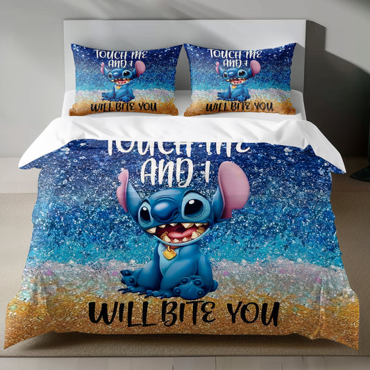 Lusy Store Stitch Bed Set - Lilo and Stitch Bedding Set/Quilt Set - Beach Fun with Stitch - Linen Duvet Cover and Pillowcase Bed Sheets