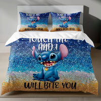 Lusy Store Stitch Bed Set - Lilo and Stitch Bedding Set/Quilt Set - Beach Fun with Stitch - Linen Duvet Cover and Pillowcase Bed Sheets