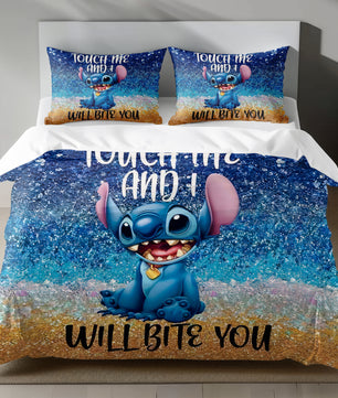 Lusy Store Stitch Bed Set - Lilo and Stitch Bedding Set/Quilt Set - Beach Fun with Stitch - Linen Duvet Cover and Pillowcase Bed Sheets