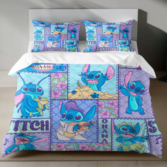 Lusy Store Stitch Bed Set - Lilo and Stitch Bedding Set/Quilt Set - Blue Stitch - Linen Duvet Cover and Pillowcase Bed Sheets