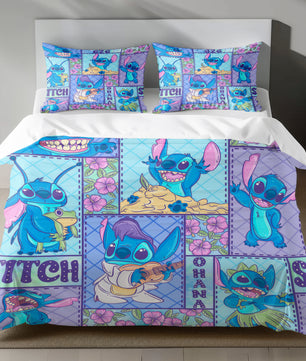 Lusy Store Stitch Bed Set - Lilo and Stitch Bedding Set/Quilt Set - Blue Stitch - Linen Duvet Cover and Pillowcase Bed Sheets