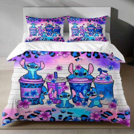 Lusy Store Stitch Bed Set - Lilo and Stitch Bedding Set/Quilt Set - Cute Stitch - Linen Duvet Cover and Pillowcase Bed Sheets