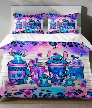 Lusy Store Stitch Bed Set - Lilo and Stitch Bedding Set/Quilt Set - Cute Stitch - Linen Duvet Cover and Pillowcase Bed Sheets