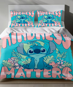 Lusy Store Stitch Bed Set - Lilo and Stitch Bedding Set/Quilt Set - Stitch Kindness Matter - Linen Duvet Cover and Pillowcase Bed Sheets