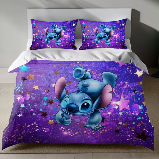 Lusy Store Stitch Bed Set - Lilo and Stitch Bedding Set/Quilt Set - Luxurious Purple and Stitch - Linen Duvet Cover and Pillowcase Bed Sheets