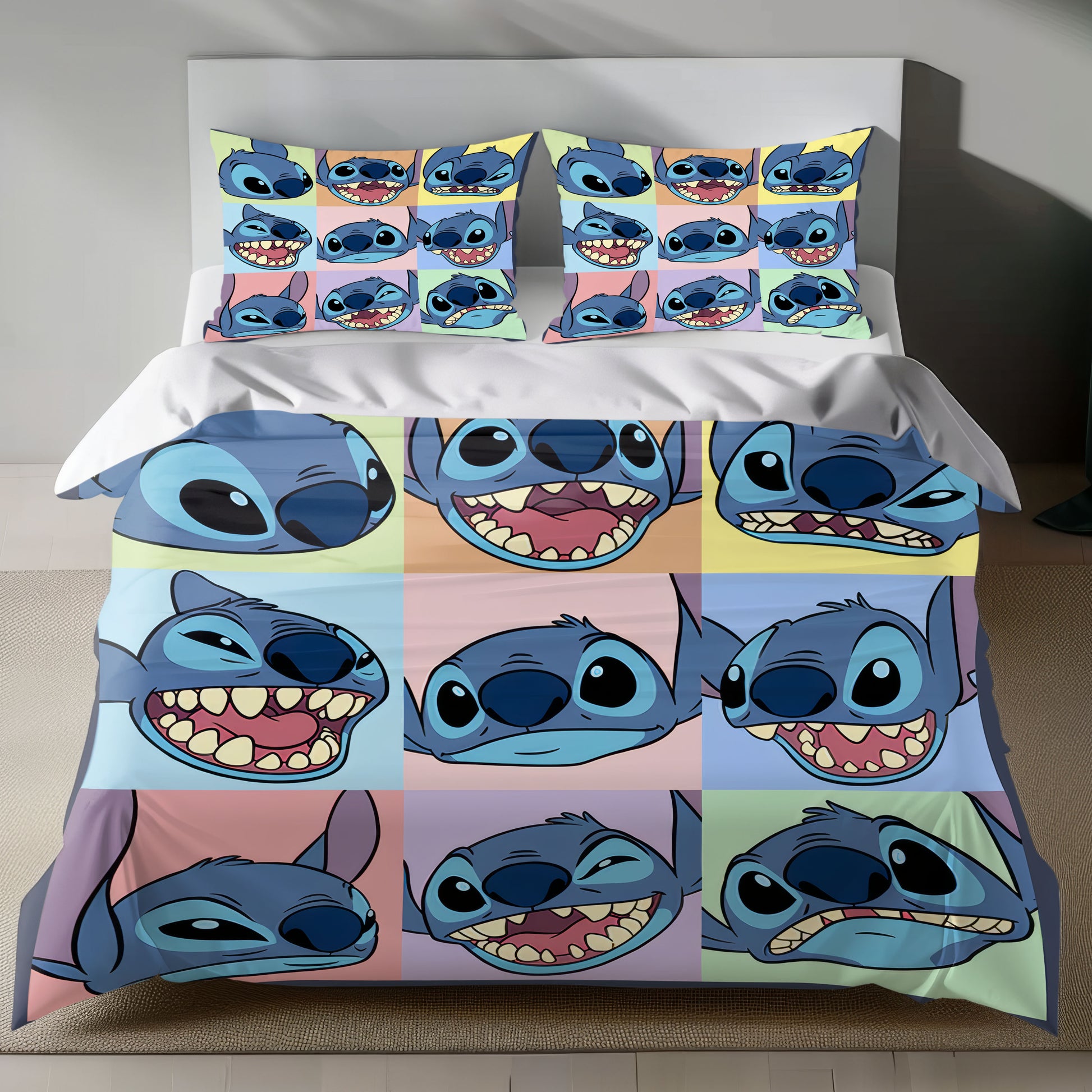 Lusy Store Stitch Bed Set - Lilo and Stitch Bedding Set/Quilt Set - Cute Stitch - Linen Duvet Cover and Pillowcase Bed Sheets