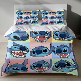 Lusy Store Stitch Bed Set - Lilo and Stitch Bedding Set/Quilt Set - Cute Stitch - Linen Duvet Cover and Pillowcase Bed Sheets