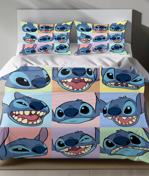Lusy Store Stitch Bed Set - Lilo and Stitch Bedding Set/Quilt Set - Cute Stitch - Linen Duvet Cover and Pillowcase Bed Sheets