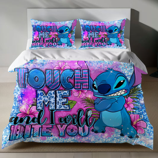 Lusy Store Stitch Bed Set - Lilo and Stitch Bedding Set/Quilt Set - Fun With Stitch - Linen Duvet Cover and Pillowcase Bed Sheets