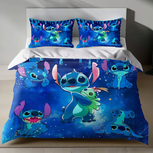 Lusy Store Stitch Bed Set - Lilo and Stitch Bedding Set/Quilt Set - Blue Stitch - Linen Duvet Cover and Pillowcase Bed Sheets