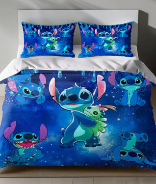 Lusy Store Stitch Bed Set - Lilo and Stitch Bedding Set/Quilt Set - Blue Stitch - Linen Duvet Cover and Pillowcase Bed Sheets