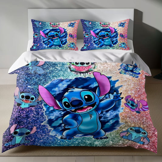 Lusy Store Stitch Bed Set - Lilo and Stitch Bedding Set/Quilt Set - Cute Stitch - Linen Duvet Cover and Pillowcase Bed Sheets