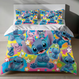 Lusy Store Stitch Bed Set - Lilo and Stitch Bedding Set/Quilt Set - Cute Angel and Stitch - Linen Duvet Cover and Pillowcase Bed Sheets