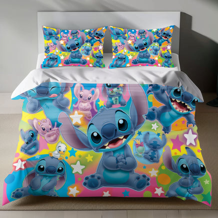 Lusy Store Stitch Bed Set - Lilo and Stitch Bedding Set/Quilt Set - Cute Angel and Stitch - Linen Duvet Cover and Pillowcase Bed Sheets