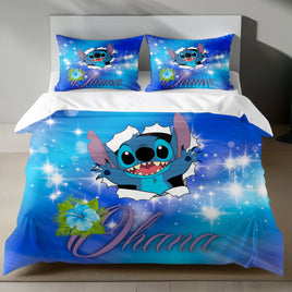 Lusy Store Stitch Bed Set - Lilo &amp; Stitch Bedding Set/Quilt Set - Cute Blue Stitch - Linen Duvet Cover and Pillowcase Bed Sheets