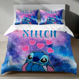 Lusy Store Stitch Bed Set - Lilo &amp; Stitch Bedding Set/Quilt Set - Cute Love Stitch - Linen Duvet Cover and Pillowcase Bed Sheets