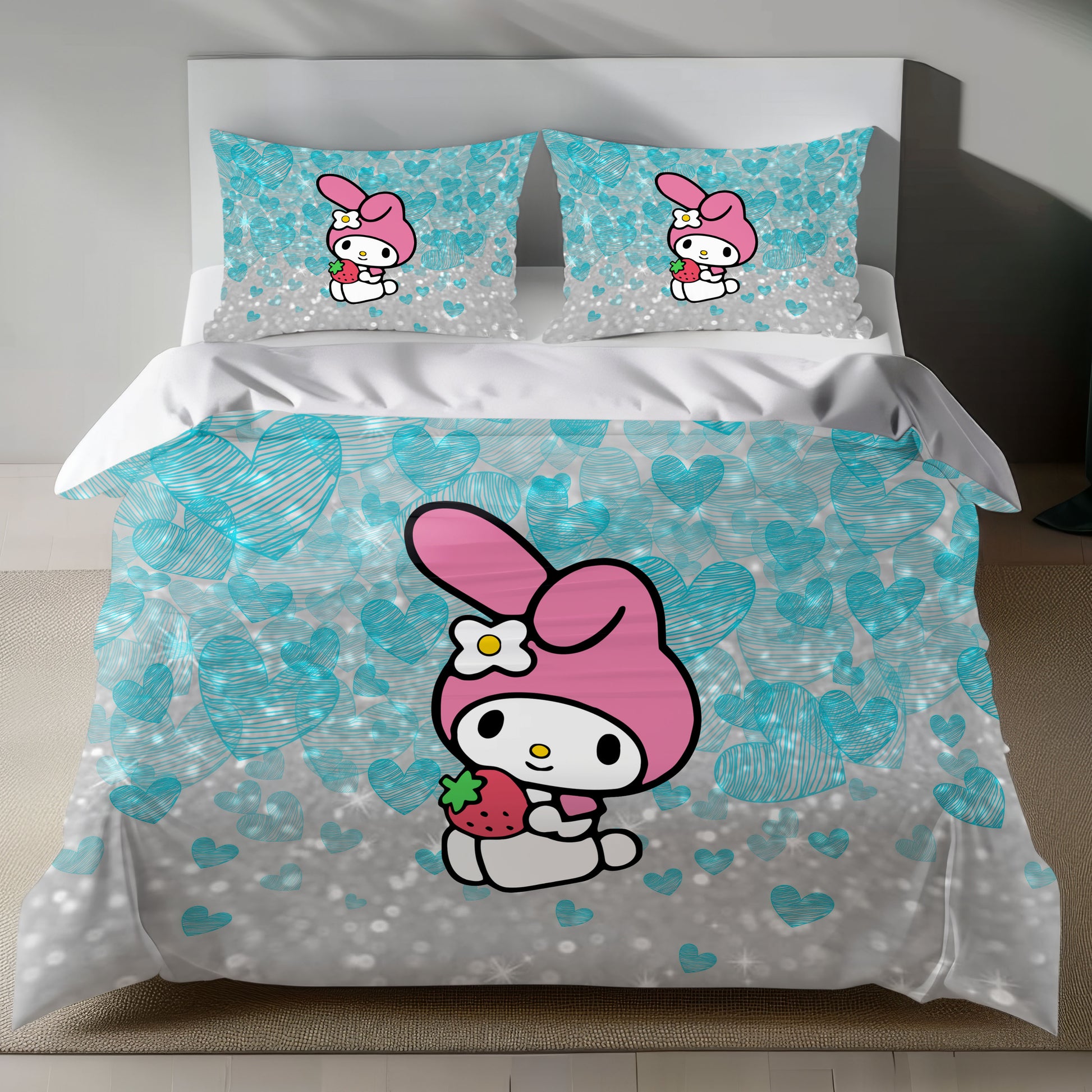 My Melody bedding set with heart pattern on duvet cover