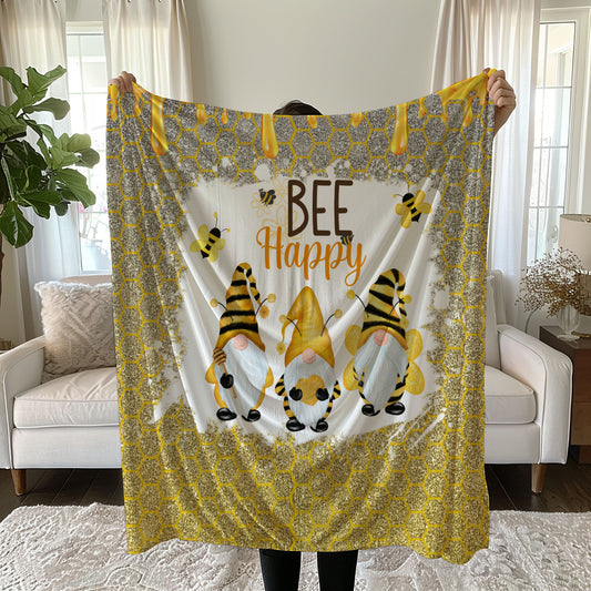 Bee Happy Linen Bedding Set with Bee and Gnome Design duvet cover