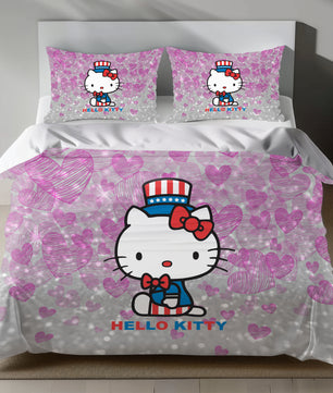 Cute Pink Hello Kitty Bedding Set with Duvet Cover and Pillowcase on Bed