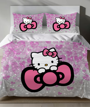 Cute Pink Hello Kitty Bedding Set with Glitter Hearts Duvet Cover