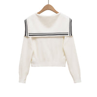 College style navy collar button knit cardigan