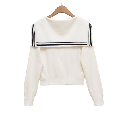 College style navy collar button knit cardigan