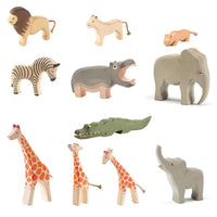 Lusy Store LLC Wooden Animal Figures Handcrafted Elephant Lion Giraffe Toys Toys