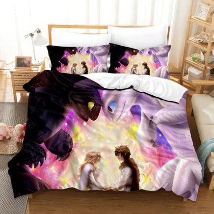 How To Train Your Dragon Bedding Set Toothless And Light Fury Dreamy Wedding Duvet Cover Colorful