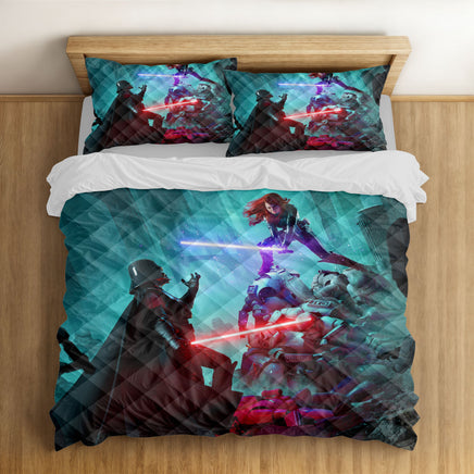 Epic Star Wars Fan Art Bedding Set - Vader vs Jedi, Digital Print Duvet Cover Lusy Store