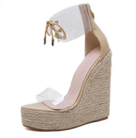 Lace-Up Butterfly Knot Wedges High Heels Apricot